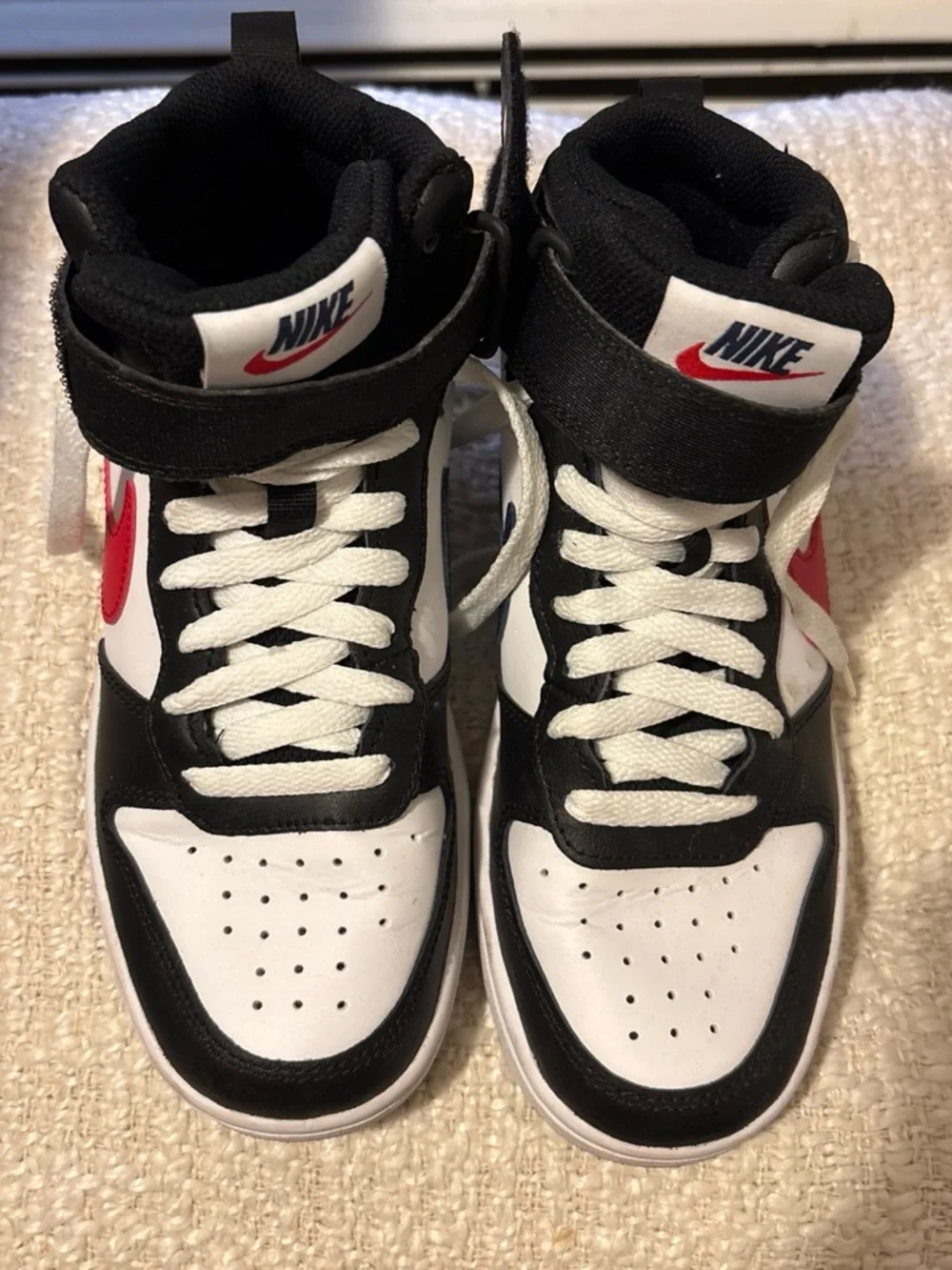 Nike Kids High-Top Sneakers in Black, White & Red